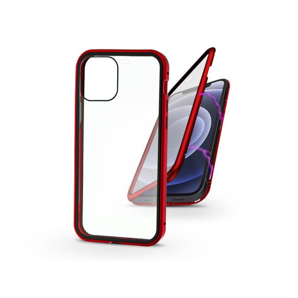 Apple iPhone 12 Mini mágneses, 2 részes hátlap előlapi üveggel - Magneto 360 - piros