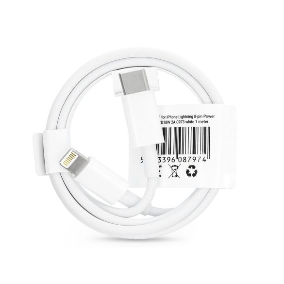 USB Type-C - Lightning adat- és töltőkábel 1 m-es vezetékkel - C973 PD 18W Type-C Cable for Lightning - 2A - fehér - ECO csomagolás