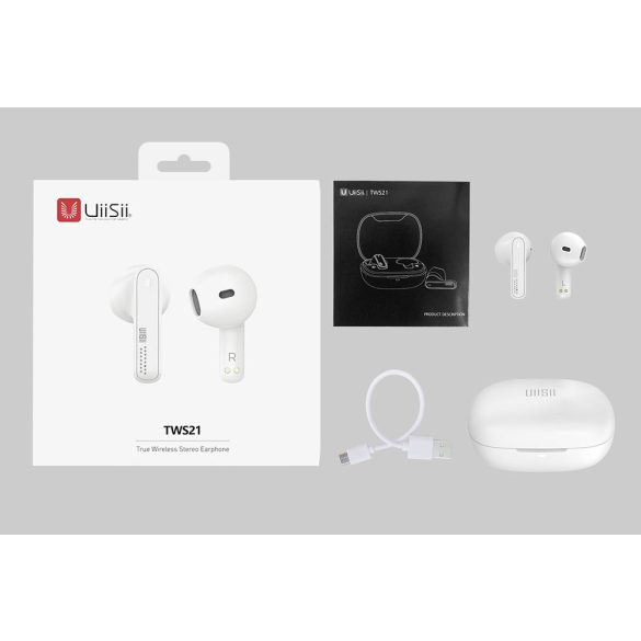 UiiSii Bluetooth sztereó headset v5.0 + töltőtok - UiiSii TWS21 True Wireless   Stereo Earphone - fehér