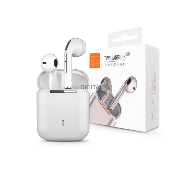 TWS Bluetooth sztereó headset v5.0 + töltőtok - J18 True Wireless Earphones withCharging Case - fehér
