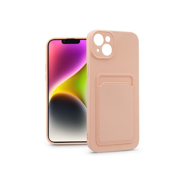 Apple iPhone 14 szilikon hátlap kártyatartóval - Card Case - rózsaszín