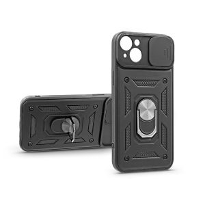Apple iPhone 14 Plus ütésálló hátlap gyűrűvel és kameravédővel - Slide Armor -  fekete