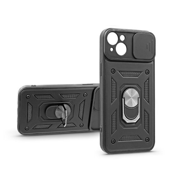 Apple iPhone 14 Plus ütésálló hátlap gyűrűvel és kameravédővel - Slide Armor -  fekete