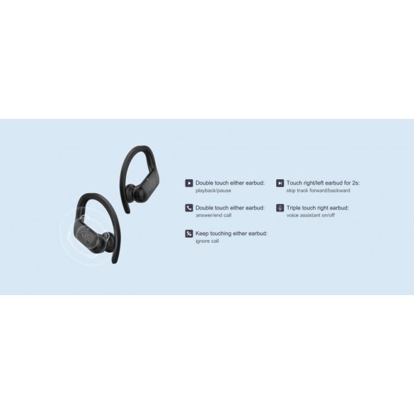 QCY Bluetooth sztereó TWS sport headset v5.0 + töltő dokkoló - QCY T6 TWSSport  Bluetooth Earbuds - fekete
