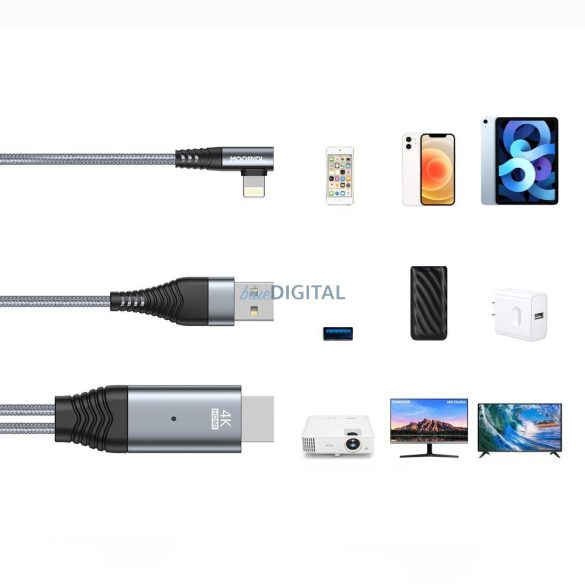Iphone HDMI adapter - HDMI átalakító lightning kábel Iphone 5 5S 5C SE 6 6S 6 Plus 6 + 7 8 Iphone X XR XS MAX 11 Pro Ipad Pro Air Mini - MHL Slimport
