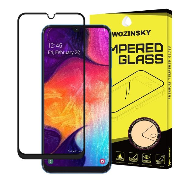 Samsung Galaxy A50 (A30 A30s A50s M30) karcálló edzett üveg TELJES KÉPERNYŐS FEKETE Tempered Glass kijelzőfólia kijelzővédő fólia kijelző védőfólia eddzett SM-A505F