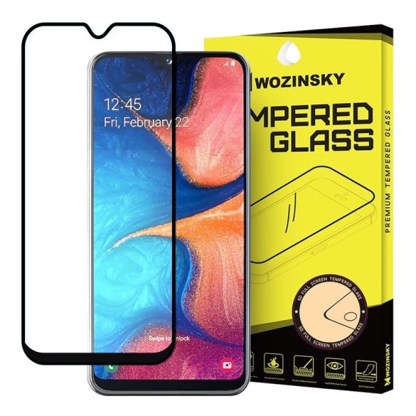 Samsung Galaxy A20e karcálló edzett üveg TELJES KÉPERNYŐS FEKETE Tempered Glass kijelzőfólia kijelzővédő fólia kijelző védőfólia eddzett SM-A202F