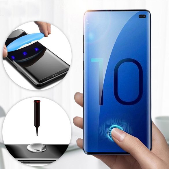 Samsung Galaxy S10 SM-G973 karcálló edzett üveg HAJLÍTOTT TELJES KIJELZŐS Tempered Glass kijelzőfólia kijelzővédő fólia kijelző védőfólia eddzett UV