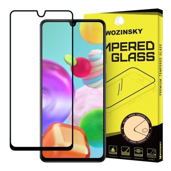 Samsung Galaxy A41 karcálló edzett üveg TELJES KÉPERNYŐS FEKETE Tempered Glass kijelzőfólia kijelzővédő fólia kijelző védőfólia eddzett SM-A415