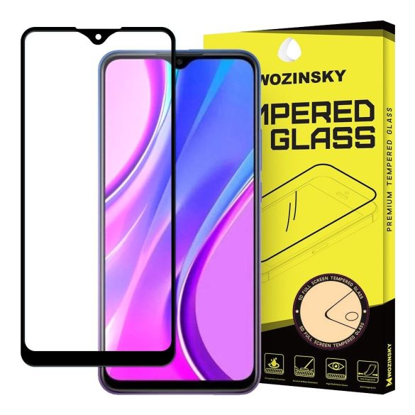 Xiaomi Redmi 9 edzett üveg FEKETE TELJES KÉPERNYŐS FULL SCREEN HAJLÍTOTT tempered glass kijelzőfólia kijelzővédő védőfólia karcálló kijelzős