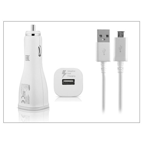 Samsung gyári USB szivargyújtós töltő + micro USB adatkábel - 5V/2A - EP-LN915U+ECB-DU4AWE/EWE white - Adaptive Fast Charging (ECO csomagolás)