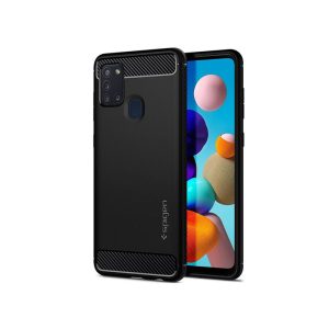 Samsung A217F Galaxy A21s ütésálló hátlap - Spigen Rugged Armor - fekete