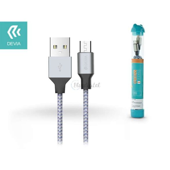 Devia USB - micro USB adat- és töltőkábel 1 m-es vezetékkel - Devia Tube for    Android USB 2.4A - ezüst/kék