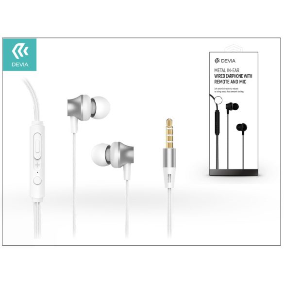 Devia univerzális sztereó felvevős fülhallgató - 3,5 mm jack - Devia Metal In-Ear Wired Earphones - silver