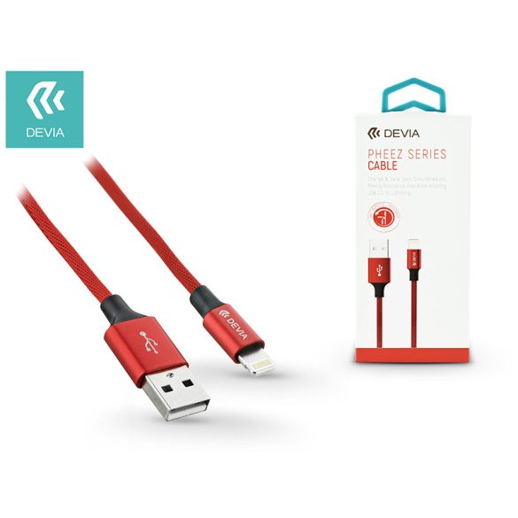 Apple iPhone 5/5S/5C/SE/iPad 4/iPad Mini USB töltő- és adatkábel - 1 m-es vezetékkel - Devia Pheez Lightning USB 2.4A - red