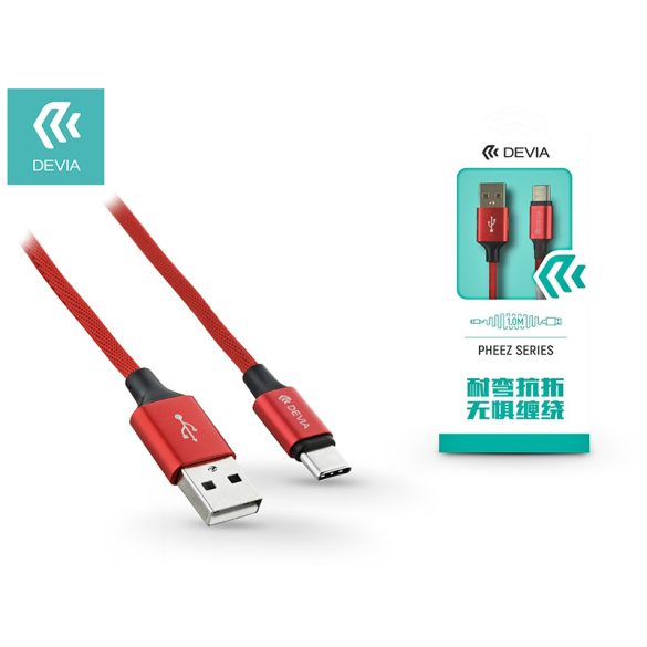 USB - USB Type-C adat- és töltőkábel 1 m-es vezetékkel - Devia Pheez USB Type-C 2.0 Cable - red