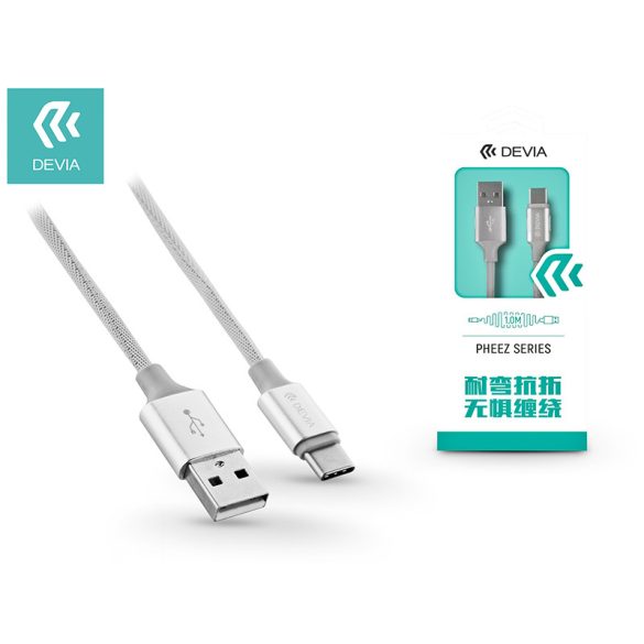 USB - USB Type-C adat- és töltőkábel 1 m-es vezetékkel - Devia Pheez USB Type-C 2.0 Cable -silver