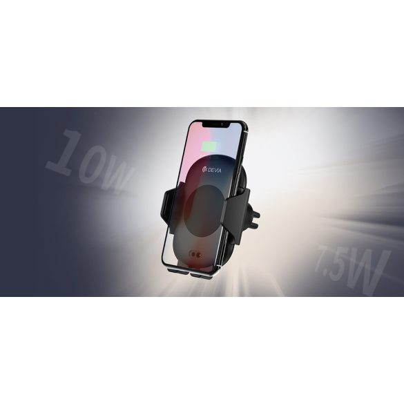Devia szellőzőrácsba illeszthető vezeték nélküli autós töltő/tartó - 5V/1A - Devia Smart Infrared Sensor Wireless Fast Car Mount - Qi szabványos