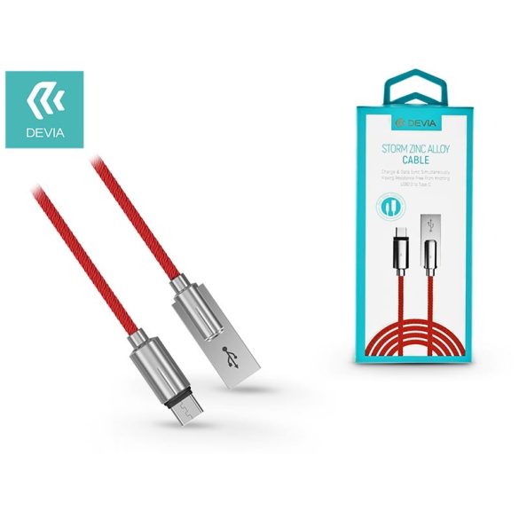 USB - USB Type-C adat- és töltőkábel 1 m-es vezetékkel - Devia Storm Zinc Alloy USB Type-C 2.0 Cable - red