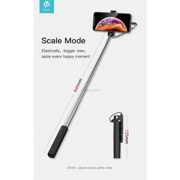 Devia Selfie Holder szelfi bot exponáló gombbal, 3,5 mm jack csatlakozóval -    Devia Leisure Series Selfie-Stick - fekete