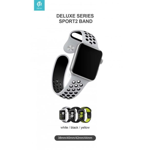 Apple Watch lyukacsos sport szíj - Devia Deluxe Series Sport2 Band - 42/44/45/49mm - fekete/sárga