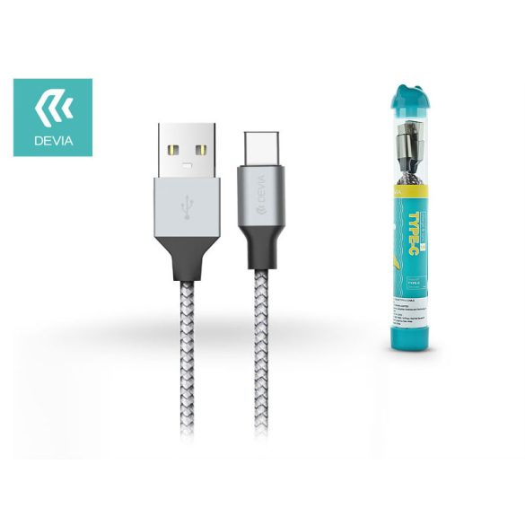 Devia USB - USB Type-C töltő- és adatkábel 1 m-es vezetékkel - Devia Tube for   Type-C USB 2.4A - ezüst/fekete