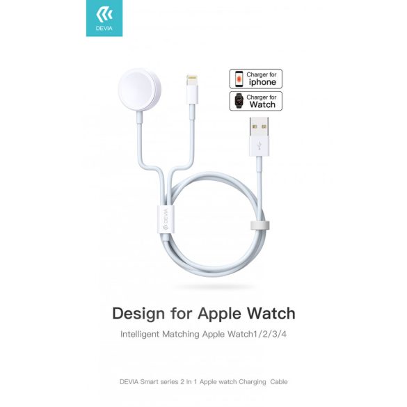 Devia mágneses töltőkábel Apple Watch órához + lightning kábel - Devia Smart    Series 2in1 Apple Watch Charging Cable - fehér