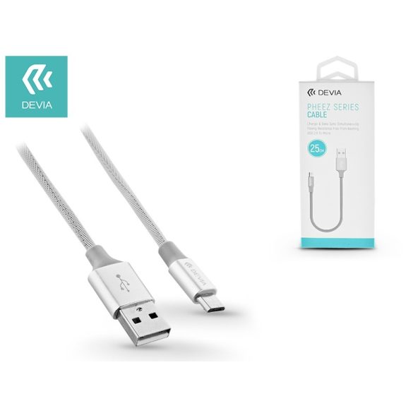 USB - micro USB adat- és töltőkábel 25 cm-es vezetékkel - Devia Pheez USB 2.1A - silver