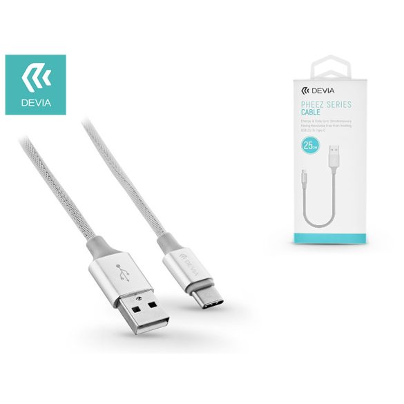 USB - USB Type-C adat- és töltőkábel 25 cm-es vezetékkel - Devia Pheez USB Type-C Cable 2.1A - silver