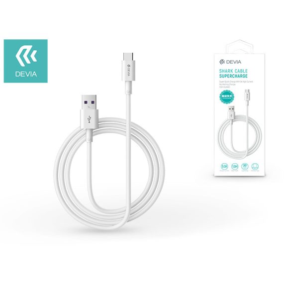USB - USB Type-C adat- és töltőkábel 1,5 m-es vezetékkel - Devia Shark Cable Huawei Supercharge - 5.0A - white