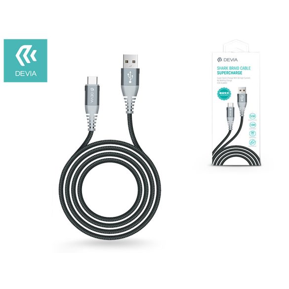 Devia USB töltő- és adatkábel 1,5 m-es vezetékkel - Devia Shark Braid Cable Huawei Supercharge Type-C USB 5.0A - black