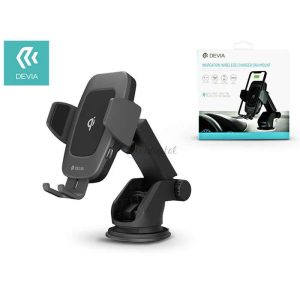 Devia szellőzőrácsba illeszthető / műszerfalra / szélvédőre helyezhető vezeték nélküli autóstöltő/tartó - Devia Navigation Wireless Charger Car Mount - 10W - Qi szabványos - fekete