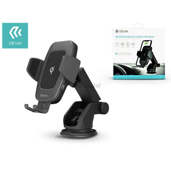 Devia szellőzőrácsba illeszthető / műszerfalra / szélvédőre helyezhető vezeték nélküli autóstöltő/tartó - Devia Navigation Wireless Charger Car Mount - 10W - Qi szabványos - fekete