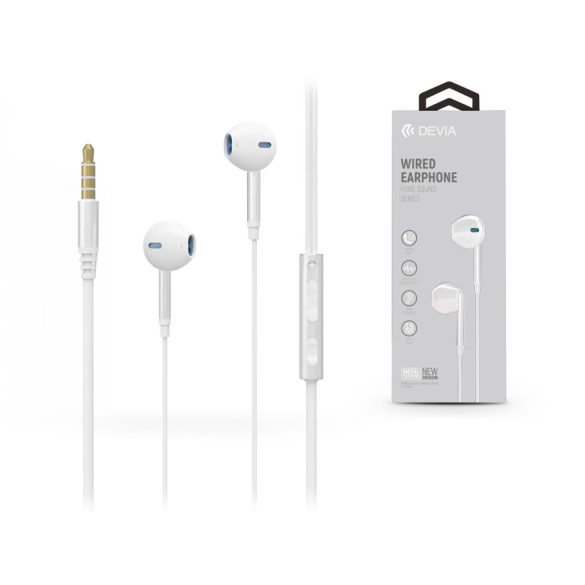 Devia univerzális sztereó felvevős fülhallgató - 3,5 mm jack - Devia Pure Sound Series Stereo Wired Earphone - white