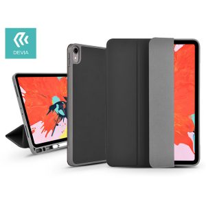 Apple iPad 10.2 (2019/2020/2021) tablet tok (Smart Case) on/off funkcióval,     Apple Pencil tartóval, mágneses töltővel - Devia Leather Case With Pencil Slot -fekete