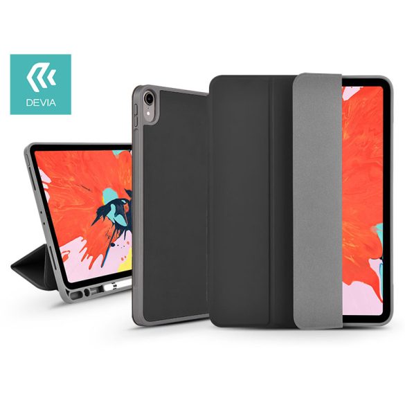 Apple iPad 10.2 (2019/2020/2021) tablet tok (Smart Case) on/off funkcióval,     Apple Pencil tartóval, mágneses töltővel - Devia Leather Case With Pencil Slot -fekete