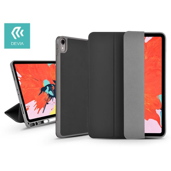 Apple iPad 10.2 (2019/2020/2021) tablet tok (Smart Case) on/off funkcióval,     Apple Pencil tartóval, mágneses töltővel - Devia Leather Case With Pencil Slot -fekete