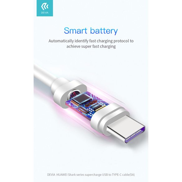 Devia USB - USB Type-C töltő- és adatkábel 1,5 m-es vezetékkel - Devia Shark    Supercharge USB Type-C - 5A - fehér