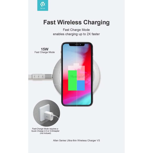 Devia Qi univerzális vezeték nélküli töltő állomás - 15W - Devia Allen Series V3Ultra-Thin Wireless Charger - fehér