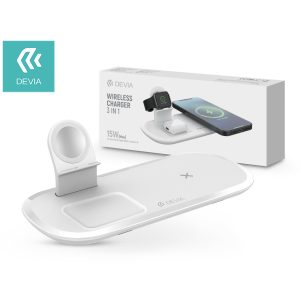 Devia Qi univerzális vezeték nélküli töltő állomás - 15W - Devia V.5 3in1       Wireless Charger for Smartphone + Apple Watch + Earphone - fehér