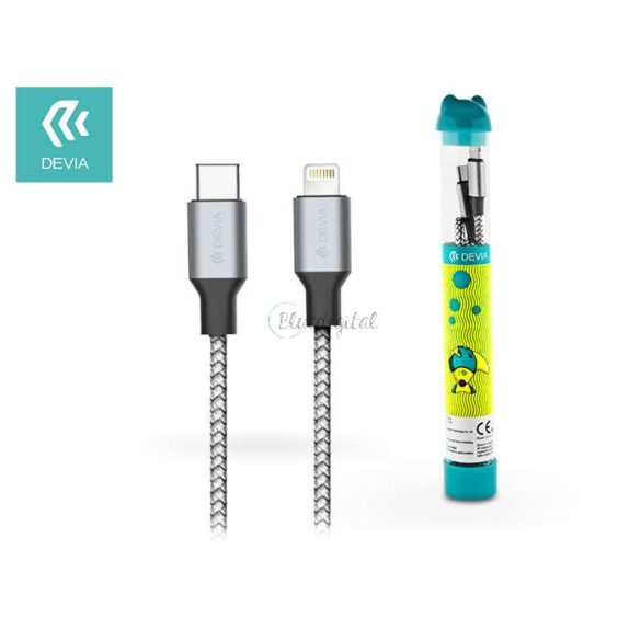 Devia Type-C - Lightning töltő- és adatkábel 1 m-es vezetékkel - Devia Tube PD  Cable Type-C to Lightning Quick Charge - 20W - ezüst/fekete