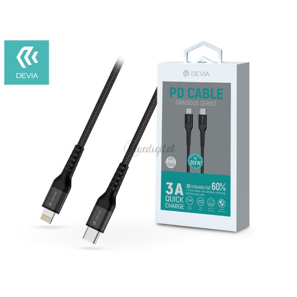 Devia USB Type-C - Lightning adat- és töltőkábel 1,5 m-es vezetékkel - Devia    Gracious Series PD Cable - 20W - fekete