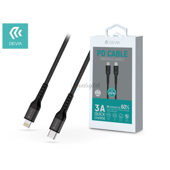Devia USB Type-C - Lightning adat- és töltőkábel 1,5 m-es vezetékkel - Devia    Gracious Series PD Cable - 20W - fekete