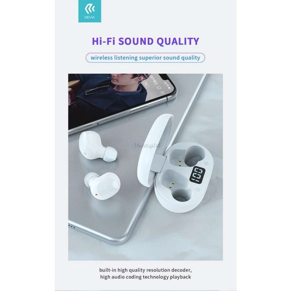 Devia TWS Bluetooth sztereó headset v5.0 + töltőtok - Devia Joy A6 Series True  Wireless Earphones with Charging Case - fekete