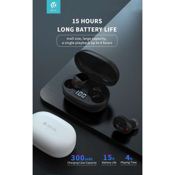 Devia TWS Bluetooth sztereó headset v5.0 + töltőtok - Devia Joy A6 Series True  Wireless Earphones with Charging Case - fekete
