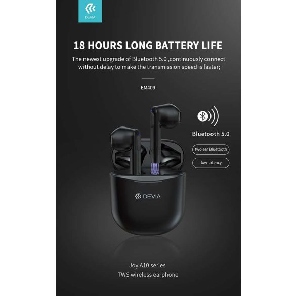 Devia TWS Bluetooth sztereó headset v5.0 + töltőtok - Devia Joy A10 Series True Wireless Earphones with Charging Case - fehér