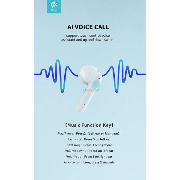 Devia TWS Bluetooth sztereó headset v5.0 + töltőtok - Devia Joy A10 Series True Wireless Earphones with Charging Case - fehér