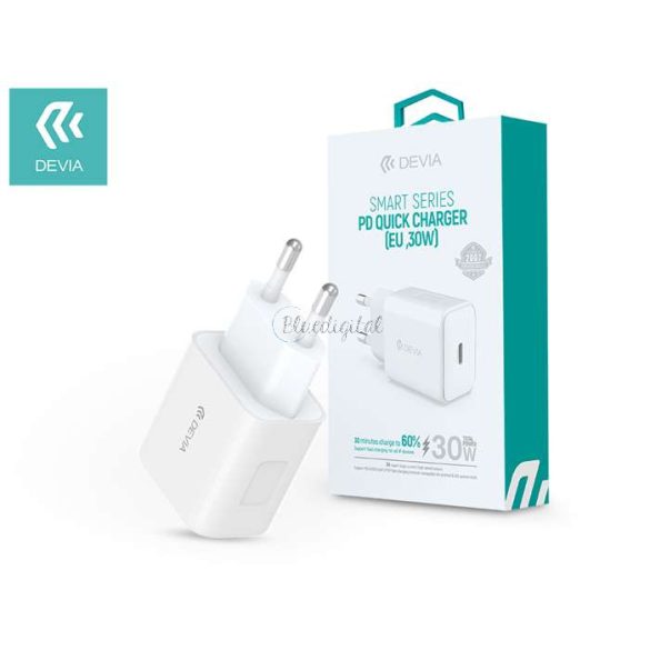 Devia hálózati töltő adapter Type-C bemenettel - 30W - Devia Smart Series PD3.0 Quick Charger - fehér