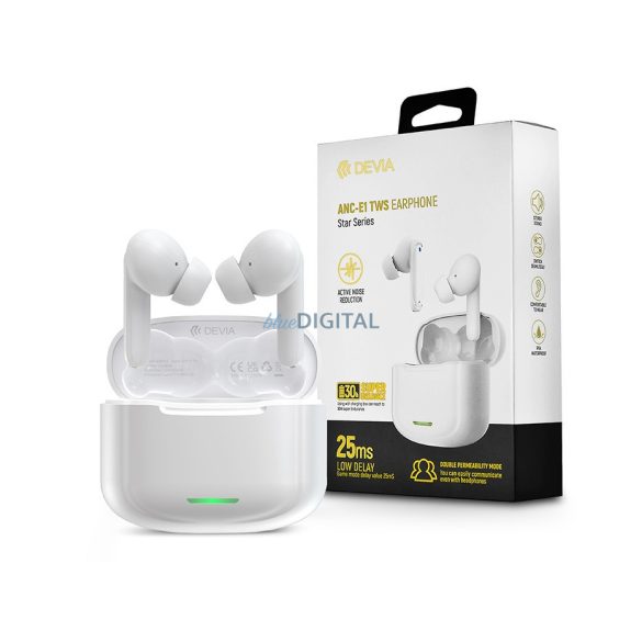 Devia TWS Bluetooth sztereó headset v5.1 + töltőtok - Devia ANC-E1 Star Series  True Wireless Earphones with Charging Case - fehér