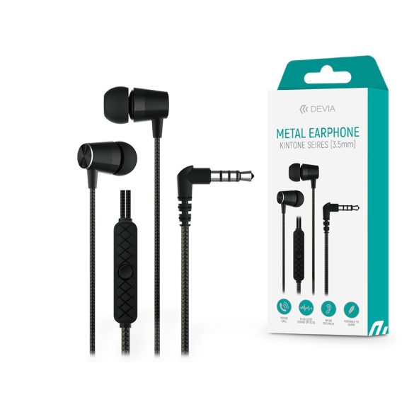 Devia univerzális sztereó felvevős fülhallgató - 3,5 mm jack - Devia Kintone    Series Metal Earphone - fekete